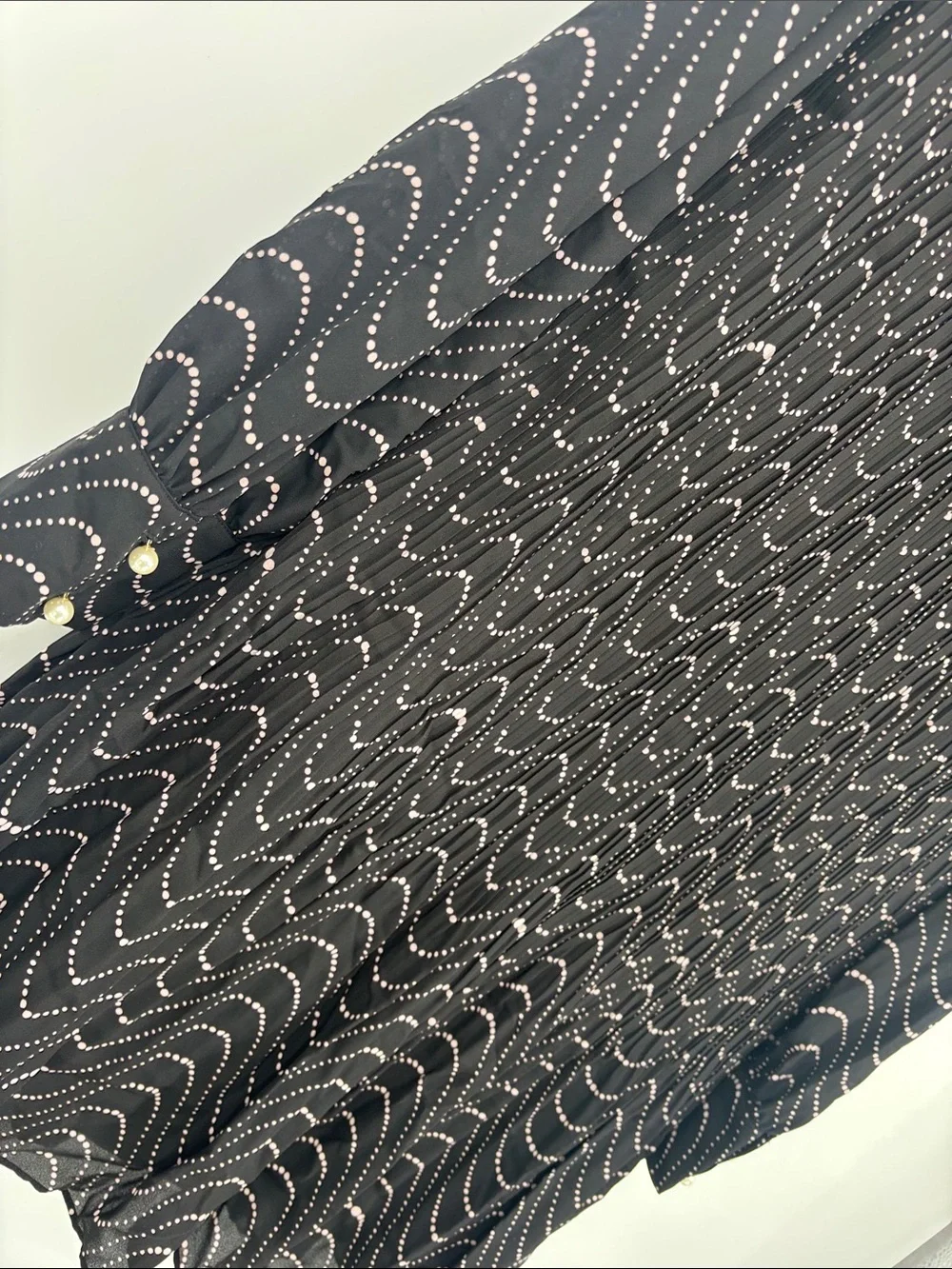 KATE SPADE Black Wavy Dot Pleated Chiffon Necktie long sleeve  lined dress NWT